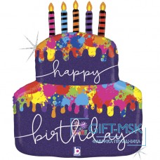 Фольгированная фигура Дизайнерский торт со свечками С Днем Рождения
