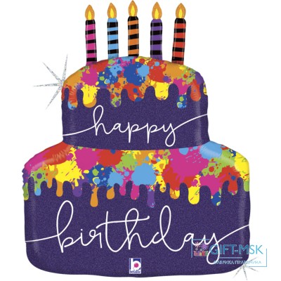 Фольгированная фигура Дизайнерский торт со свечками С Днем Рождения