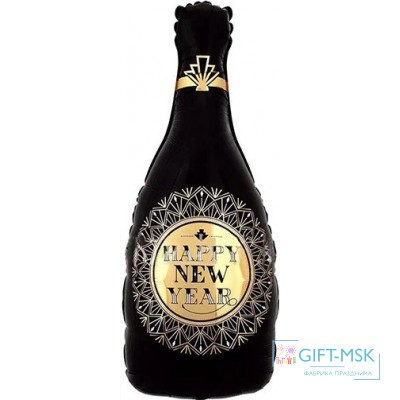 Фольгированная фигура Бутылка Шампанское, С Новым Годом (золотые грани)