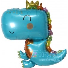 Фольгированная фигура Динозаврик в короне (голубой)