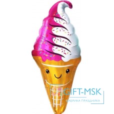 Фольгированная фигура Мороженое, Вафельный рожок (розовый/белый)