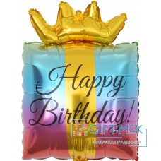 Фольгированная фигура Подарок на День Рождения (золотая корона), Радужный Градиент