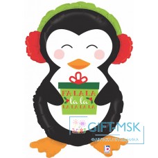 Фольгированная фигура Пингвин с новогодним подарком