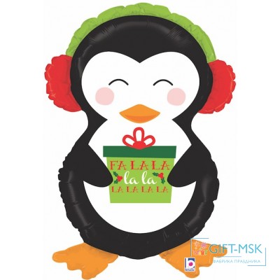 Фольгированная фигура Пингвин с новогодним подарком