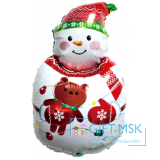 Фольгированная фигура Снеговик с плюшевым мишкой