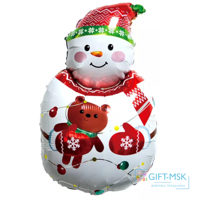 Фольгированная фигура Снеговик с плюшевым мишкой