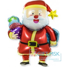 Фольгированная фигура Веселый Дед Мороз с подарками