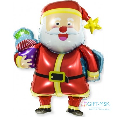 Фольгированная фигура Веселый Дед Мороз с подарками