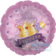 Фольгированный круг С Днем рождения (корона принцессы)