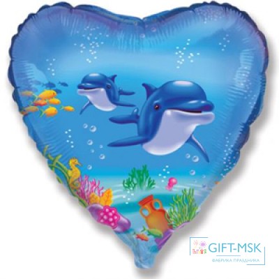 Фольгированное сердце  Счастливый дельфин