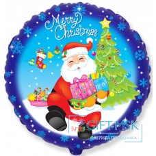 Фольгированный круг Санта с подарками