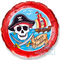 Фольгированный круг С Днем Рождения (пират)  Красный