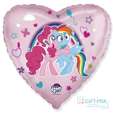 Фольгированное сердце My Little Pony Лошадки Пинки Пай и Радуга