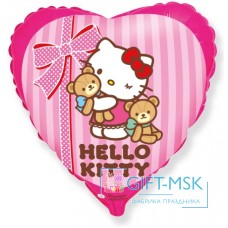 Фольгированное сердце Heiio kitty с мишками