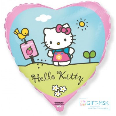 Фольгированное сердце Hello Kitty Котенок в саду