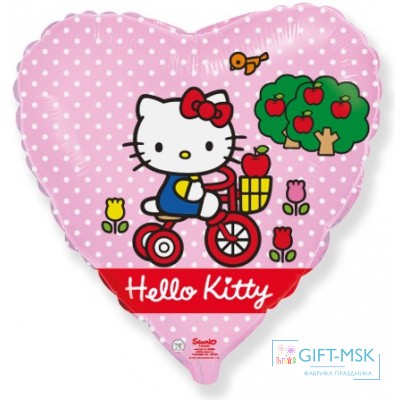 Фольгированное сердце Hello kitty Котенок на велосипеде
