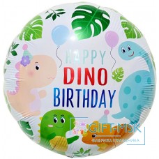 Фольгированный круг Динозаврики, С Днем Рождения!