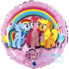 Фольгированный круг My Little Pony, Дружные Лошадки (розовый)