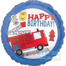Фольгированный круг С Днем Рождения (пожарная машина)