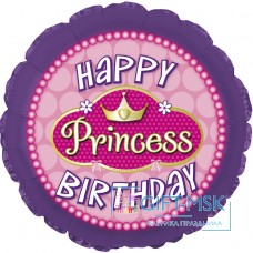  Фольгированный круг С Днем Рождения, Принцесса (розовый/фиолетовый)