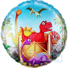 Фольгированный круг Динозаврики